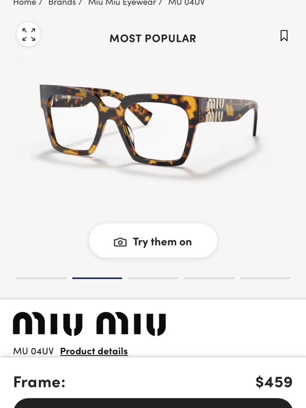 Miu Miu Men's Tortoiseshell Square Optical Frames - Brown & Amber